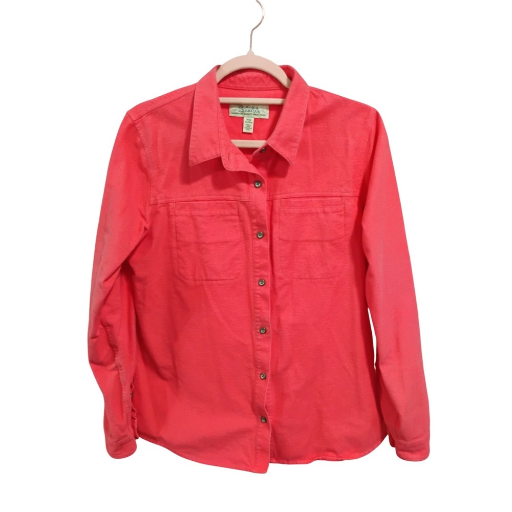 Cabela's Coral Button Front Shirt Womens Medium M Pima Cotton Long Sleeve‎